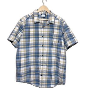 Columbia Men's 100% Cotton Blue and Yellow Plaid Camp Shirt Size XL